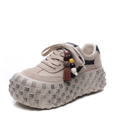 头层牛皮秋冬新款透气百搭阿甘鞋运动休闲鞋厚底老爹鞋德训鞋