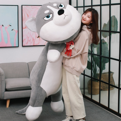 大手牵小手哈士奇公仔趴趴狗大号狗狗床上毛绒玩具娃娃玩偶可爱睡觉抱枕女孩软体羽绒棉柴犬狗狗公仔可爱毛绒玩具