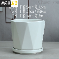 三维工匠陶瓷花盆北欧简约个性高白色大号室外客厅带托盘绿萝 北欧(亚光白2056) 特大花盆容器