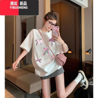 YIBUSHENG蝴蝶结短袖t恤女季2024新款韩系减龄设计感宽松小众别致上衣ins