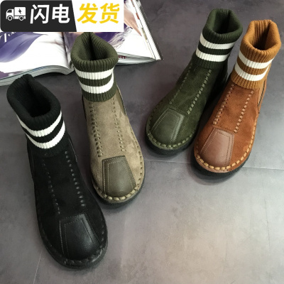 秋冬新款休闲鞋软帮软底平底鞋毛线口高帮棉鞋防滑雪地靴潮流女鞋启如靴子
