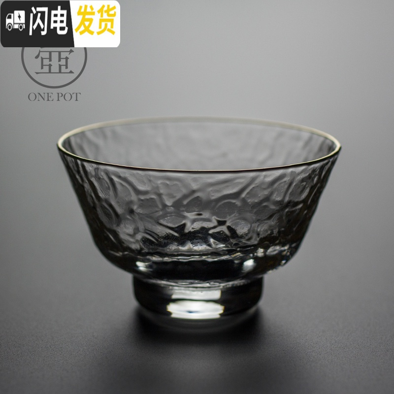 三维工匠日式玻璃茶杯描金耐热品茗杯主人水晶水杯单杯茶具家用透明小茶碗 圆口络纹杯