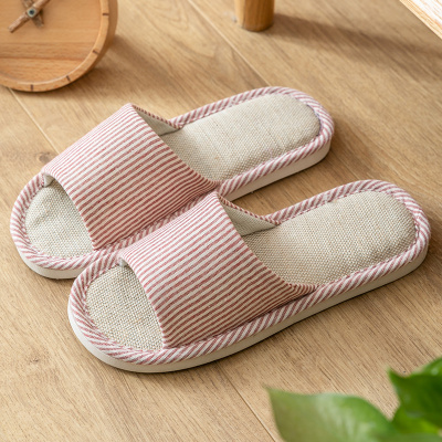暖青汇亚麻拖鞋女夏季居家用室内家居防滑四季棉麻布凉拖男春秋