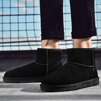 Ideamini男士棉鞋冬季加绒保暖加厚一体中帮休闲户外雪地靴男靴子