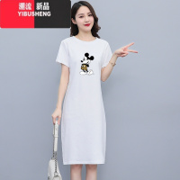 YIBUSHENG白色短袖连衣裙女2024新款韩版过膝长款t恤裙仙女气质裙子