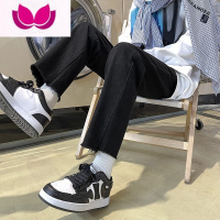 七斓黑色牛仔裤男港风宽松直筒裤夏季薄款毛边九分裤潮牌高街裤子男士