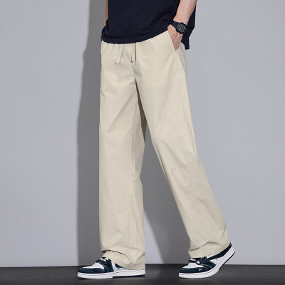 男士夏季薄款透气拖地休闲裤直筒宽松大码中年爸爸装舒适通勤长裤