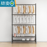 敬平双层晾衣架落地折叠卧室内宿舍出租房挂衣杆上下两多层衣帽收纳架 黑三层双板长80高可调180到260