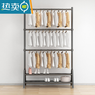 敬平双层晾衣架落地折叠卧室内宿舍出租房挂衣杆上下两多层衣帽收纳架 黑三层双板长80高可调180到260