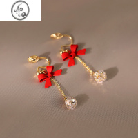 JiMi红色蝴蝶结蚊香盘耳夹女无耳洞2023新款耳环设计感小众高级耳钉