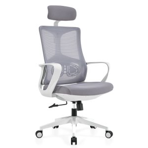 易企采 带头枕办公椅职员工座椅舒适久坐人体工学护腰职员椅家用电脑椅升降办公室椅子 灰框带头枕