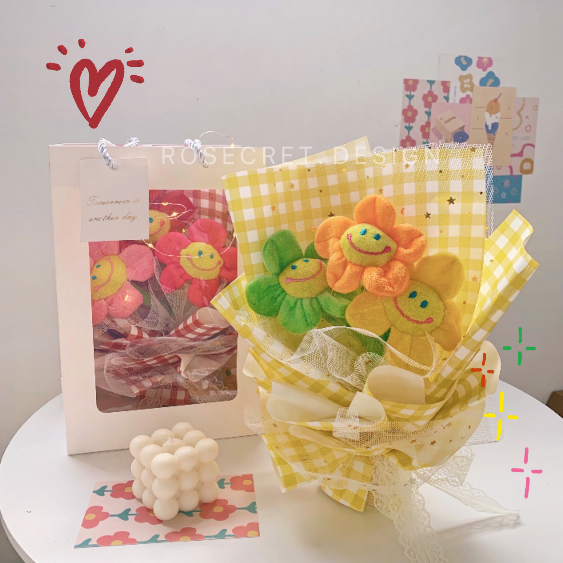 笑脸花束系ins网红可爱卡通玩偶毕业拍照祝福礼物圣诞节花礼 fenghou