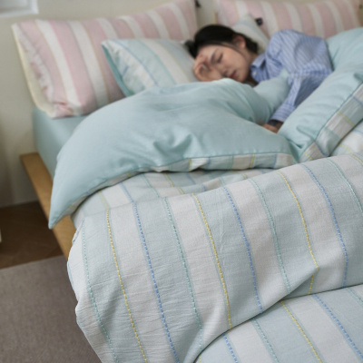 简约色织提花全棉床上四件套2026春夏纯棉被套床单主卧室床品