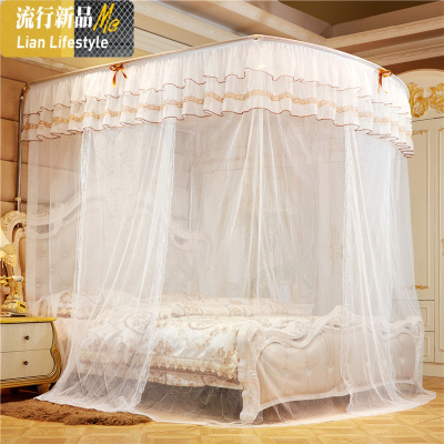 蚊帐家用三开1.51.8m加密宿舍1.35米床不锈钢伸缩式U型通用蚊帐 三维工匠