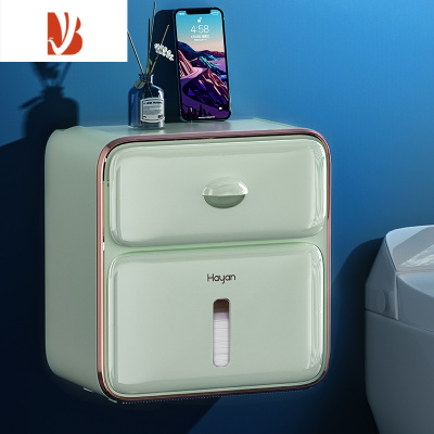 三维工匠双层厕所纸巾盒卷纸筒网红卫生间抽纸盒浴室壁挂免打孔防水置物架 时尚绿