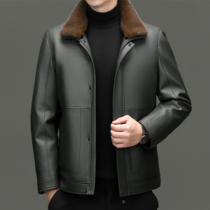 海宁皮草貂绒皮衣夹克中年男士爸爸装可脱卸黄金貂绒内胆大码外套翻领外套加绒加厚皮草反季特价