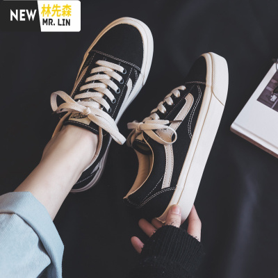 林先森复古港味帆布鞋女鞋2021年新款春季春秋韩版ulzzang百搭休闲板鞋帆布鞋