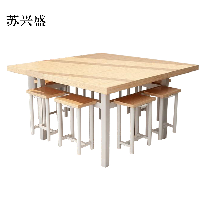 苏兴盛餐桌学校食堂小吃店快餐桌椅饭堂橡木色方桌1200*1200*750含椅