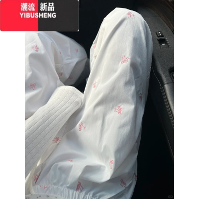 YIBUSHENG碎花山本裤子女季高腰垂感显瘦蝴蝶结小个子白色阔腿休闲裤长裤