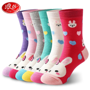浪莎女童袜子纯棉秋冬季春秋宝宝中大童中筒袜长筒袜女孩儿童棉袜_5753