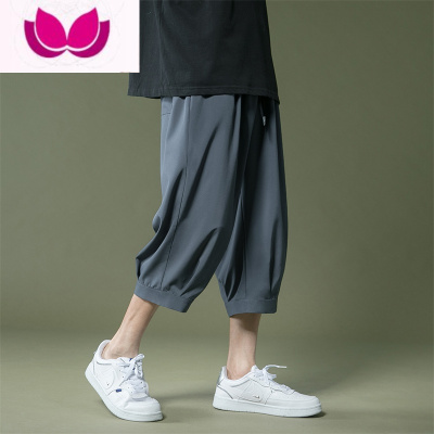 七斓七分裤男冰丝夏季薄款休闲短裤子潮牌透气运动垂感小西裤直筒男裤