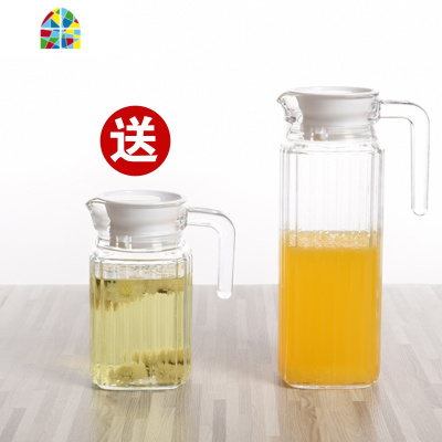 天天玻璃冷水壶玻璃壶凉水壶竖条壶大容量带盖创意家用凉水壶 FENGHOU 1.3L鸭嘴壶(买大送小)非耐热