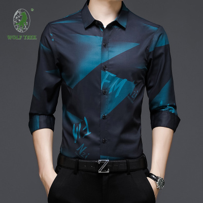 七匹狼国际公司授权WOLFTREK-花色衬衫男长袖韩版修身潮流休闲衬衣男装商务寸衫四季青年上衣