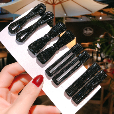 韩版黑色发夹带钻边夹一字夹鸭刘海夹碎发夹洛滑对夹头饰发饰小号镂空实心混搭四对
