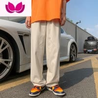 七斓日系裤子男米色cityboy春季工装直筒宽松运动休闲裤潮牌百搭长裤