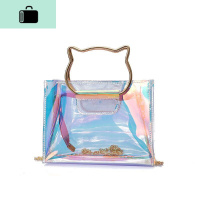 网红夏天透明小包包2020新款潮手提包女镭射果冻包链条斜挎化妆包NEW LAKE 镭射透明女斜挎包