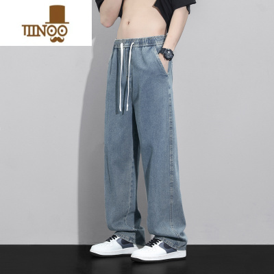 YANXU牛仔裤男款夏季薄款潮牌美式高街工装直筒阔腿长裤男生运动休闲裤