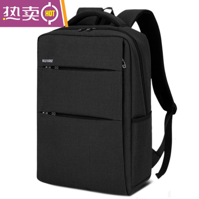 NEWLAKE商务背包男双肩包韩版旅行包女时尚休闲简约电脑包高初中学生书包墨黑色普通版单件-