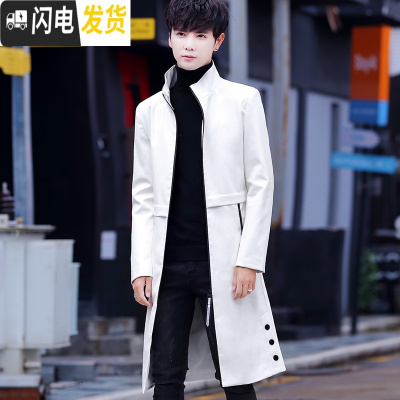 HLCOMAN风衣男长款帅气过膝潮流韩版中长款加厚大衣街拍披风非主流外套潮风衣