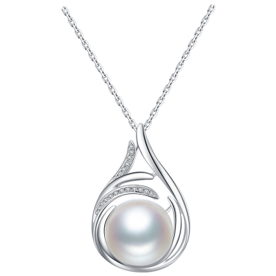 佰色传情11-12mm强光海水珍珠澳洲白珠吊坠18K金钻石送母亲送朋友女礼物生日节日礼物银白色