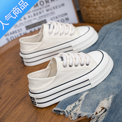 SUNTEK帆布鞋女2023年夏季新款透气女鞋厚底可踩后跟两穿小白鞋夏款鞋子