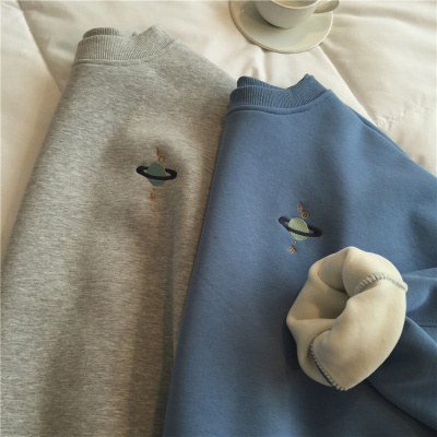 苏芈muzi20冬/巨厚实！重磅质感星球刺绣宽松加厚加绒圆领套头卫衣女