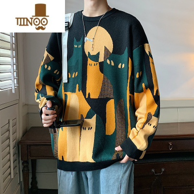 YANXU男士毛衣款宽松休闲慵懒复古针织衫外套青少年圆领打底衫上衣