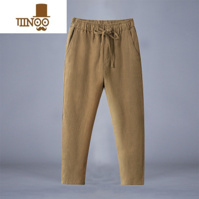 YANXU棉麻九分裤男士夏季薄款宽松大码运动直筒裤亚麻裤子男士休闲长裤