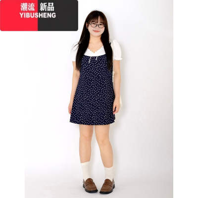 YIBUSHENG山_山[少女]微胖女装韩系大码碎花短裙小清新吊带连衣裙女