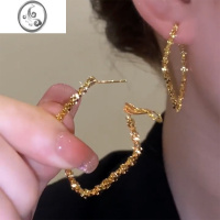 JiMi日韩时尚高级感耳环女小众金色ins菱形大圈圈耳钉女碎银耳圈