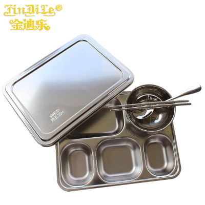 金迪乐不锈钢分格快餐盒餐盘带碗筷勺KCP0528D/套