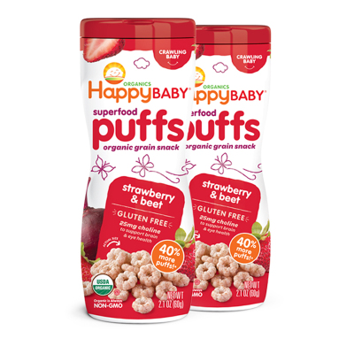 2件装|禧贝（HappyBaby）草莓甜菜有机泡芙60克/罐装（桶装）宝宝零食点心6个月以上