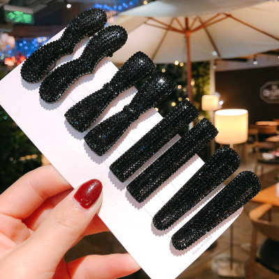 韩版黑色发夹带钻边夹一字夹鸭刘海夹碎发夹洛滑对夹头饰发饰小号粗款四对