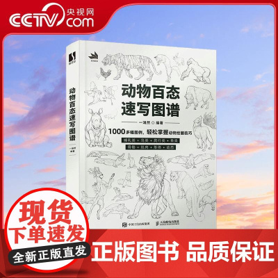 [央视网]动物百态速写图谱 动物速写描摹本新手自学教程书 RD哺乳类 鸟类 爬行类 鱼类等动物速写 骨骼+肌肉+形体+运