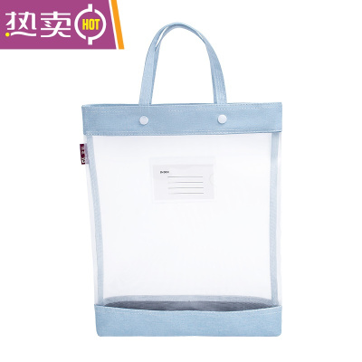 NEWLAKE补习手提袋小学生拎书袋大容量补课包透明尼龙网纱科目分类文件袋手提包