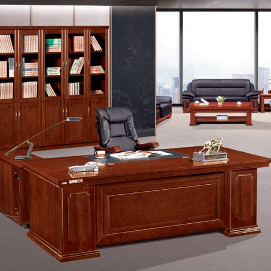 质凡总裁桌油漆实木皮主管桌2000*900*760桌+2000*400*2000柜子+桌边柜+小柜子+椅子