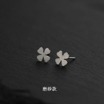 银饰时尚925纯银耳钉女耳环新款潮防过敏小耳饰简约百搭四叶草送女朋友老婆情人节七夕生日礼物