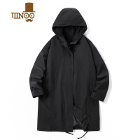 YANXU连帽风衣外套男中长款日式复古潮流百搭宽松大码胖子加肥加大