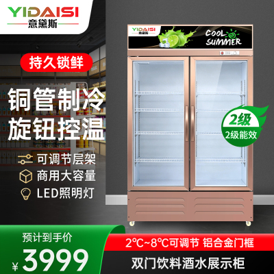 意黛斯展示柜冷藏饮料柜商用冰箱立式保鲜柜便利店超市冰柜啤酒冷饮柜 双门高端款YDS-JSG-1200S