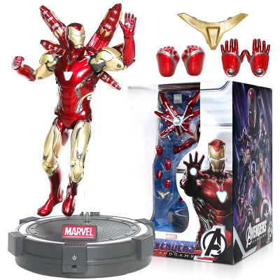 正版钢铁侠玩具漫威手办复仇者联盟4模型玩具蜘蛛侠美国队长人偶办公桌面公仔新版18厘米MK85钢铁侠+发光底座+送钥匙扣
